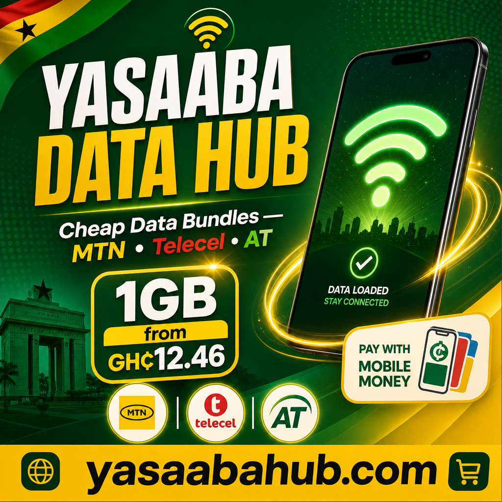 Cheap data bundles — MTN, Telecel and AT from GH₵12.46 on yasaabahub.com